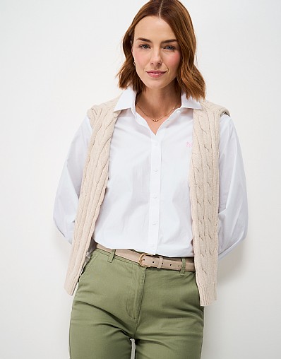 Tuck Detail Cotton Shirt in White