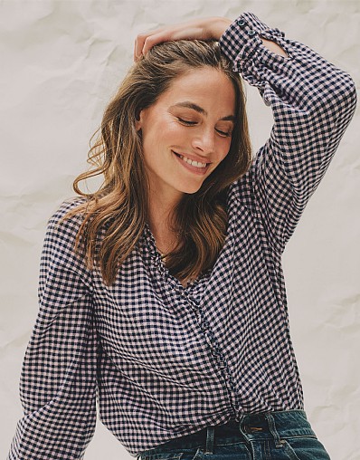 Flannel Blouse in Pink and Navy Gingham