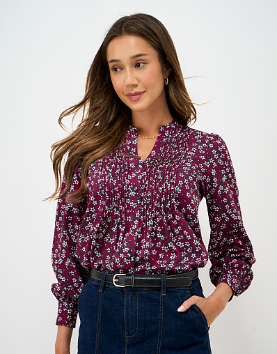 Abigail Pintuck Cherry Blossom Blouse in Bright Pink