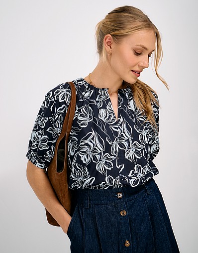 Cotton Stella Blouse in Navy Floral Print