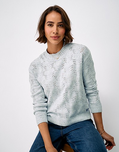 Painted Nepp Yarn Jumper in White & Blue