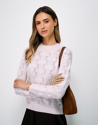 Painted Nepp Yarn Jumper in White & Pink