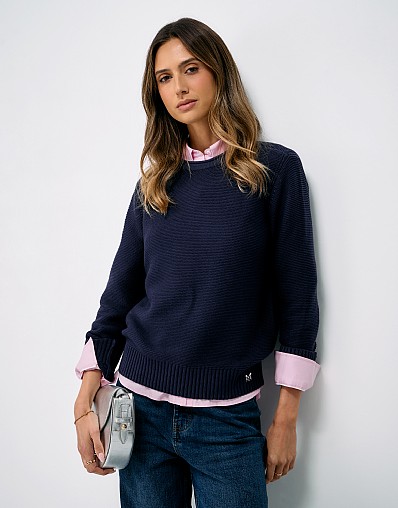 Laurie Cotton Roll-Edge Jumper in Navy