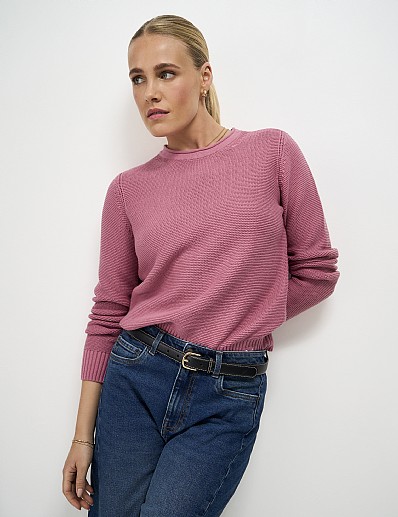 Laurie Cotton Roll-Edge Jumper in Rose Red
