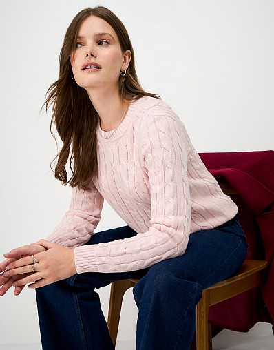 Hertiage Cotton-Cashmere Cable Knit Jumper in Pink Marl