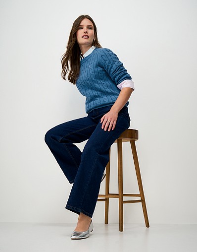 Heritage Cotton-Cashmere Cable Knit Jumper in Blue