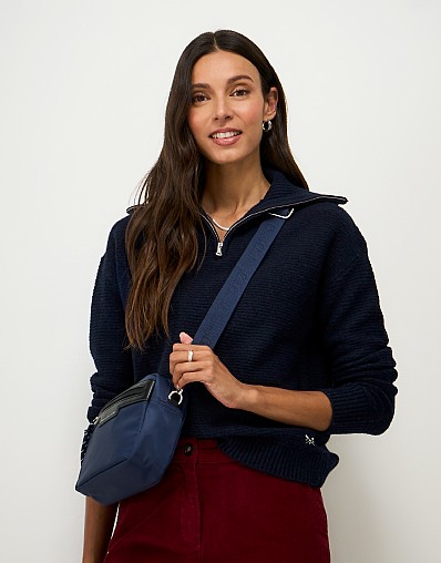 Relaxed Zip Collar Jumper in Navy