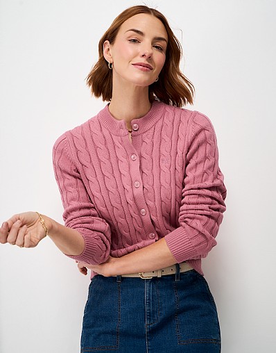 Summer Heritage Cable Cardigan in Rose Pink