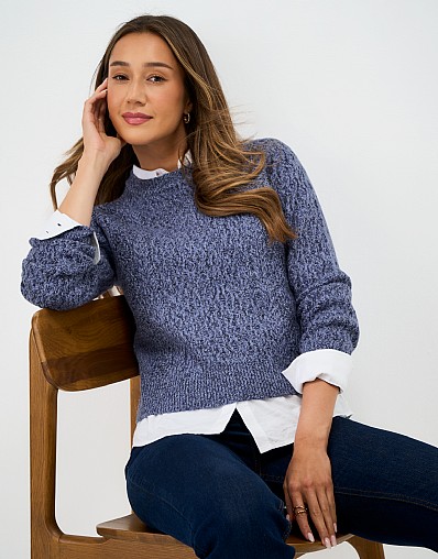 Cable Mix Crew Neck Jumper in Blues