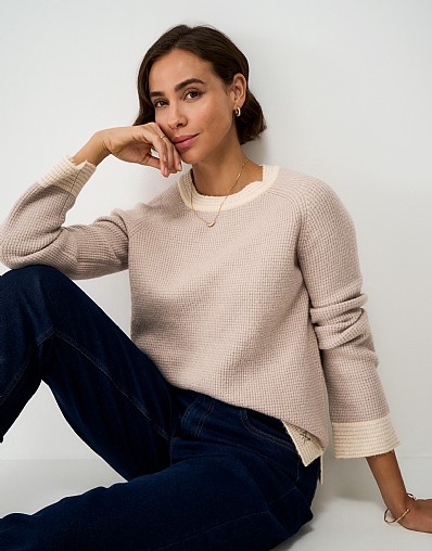 Stripe Detail Relaxed Fit Jumper in Neutral