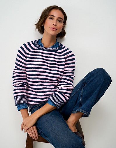 Stripe Detail Relaxed Fit Jumper in Navy and Pink