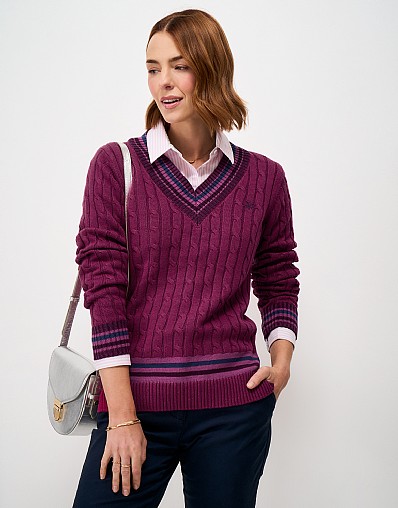 Cotton Cable Cricket Jumper in Raspberry