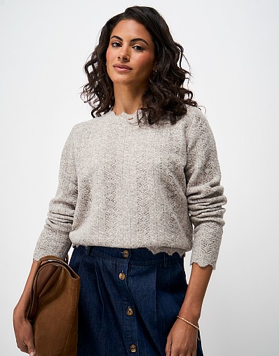 Cotton Pointelle Jumper in Light Brown