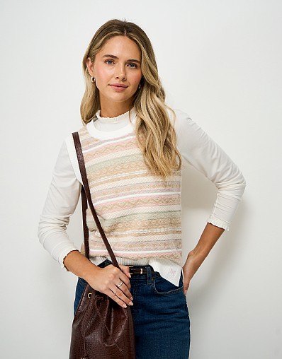 Mara Fair Isle Vest in Neutral Mix