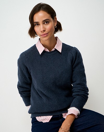 Bella Pointelle Jumper in Navy