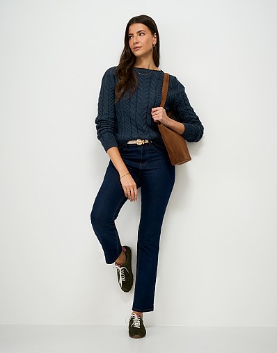 Boat Neck Multi Cable Jumper in Blue