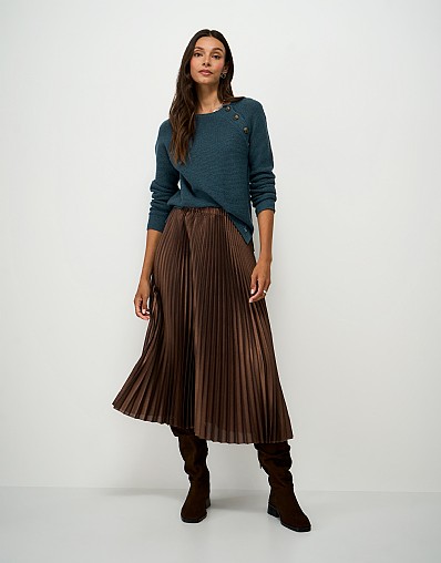 Harmony Merino Wool Blend Button Shoulder Jumper in Teal