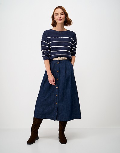Tali Textured Stitch Jumper in Navy & White Stripe