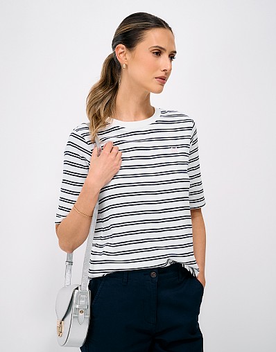Breton Half Sleeve Top in White and Blue Stripe