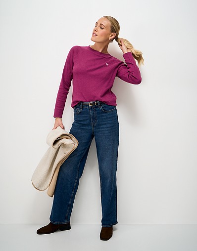 Long Sleeve Heavy Slub Jersey Top in Bright Pink