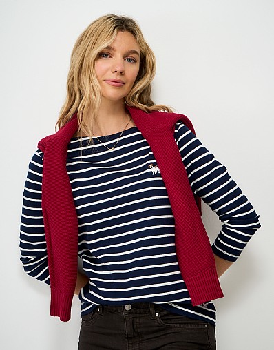 Dog Embroidered Ultimate Breton in Navy and White Stripes