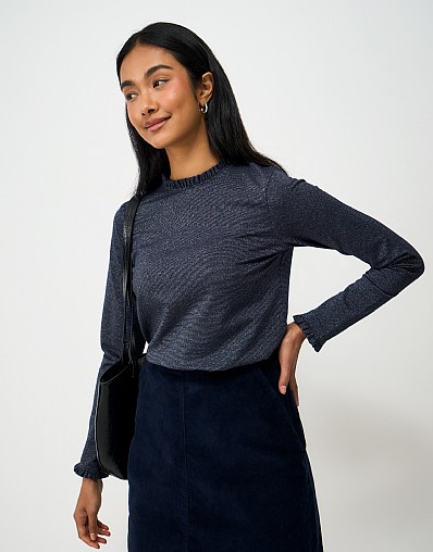 Sparkle Frill Neck Top in Navy