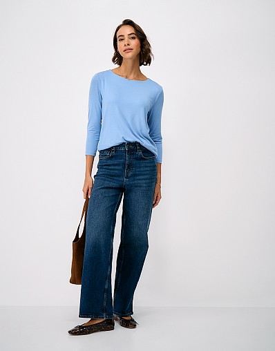 Jemma Soft Modal Boat Neck Top in Light Blue