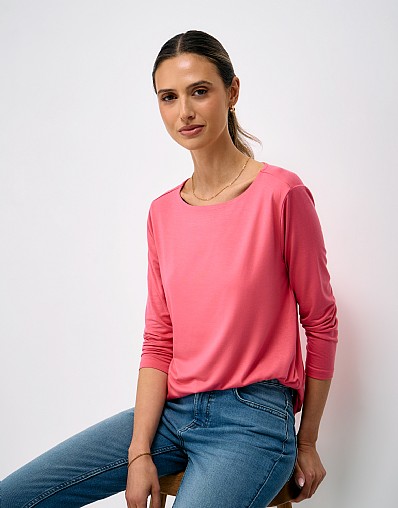 Jemma Soft Modal Boat Neck Top in Rose Pink