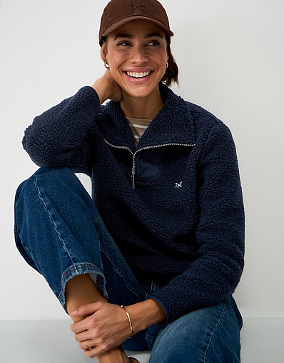 Borg Ribbed Mix Fleece in Navy