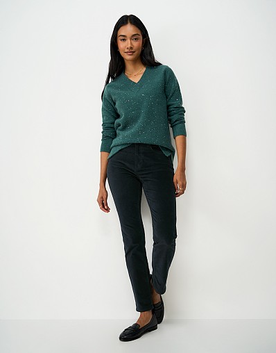 Velvet Five Pocket Straight Leg Trousers in Black