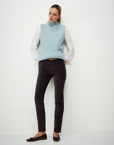 Velvet Five Pocket Straight Leg Trousers in Chocolate Brown