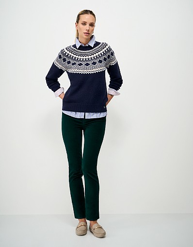 Velvet Five Pocket Straight Leg Trousers in Green