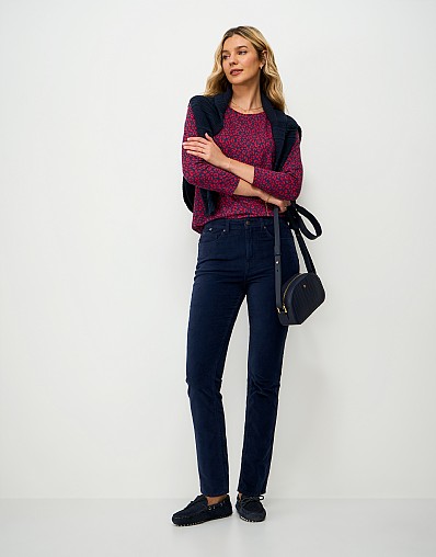 Velvet Five Pocket Straight Leg Trousers in Navy