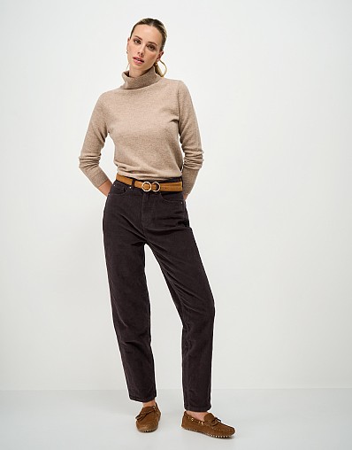 Cotton Cord Barrel Leg Trousers in Chocolate Brown