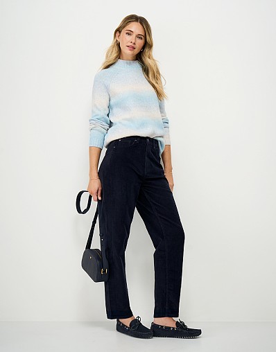 Cotton Cord Barrel Leg Trousers in Navy