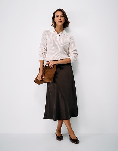 Rowen Satin Slip Skirt in Chocolate Brown