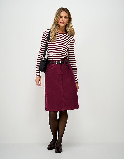 Cotton Cord Five Pocket Skirt in Beet Red
