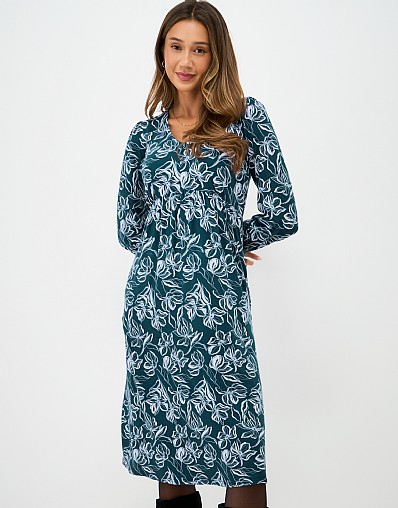 Jersey Midi Dress in Teal Floral