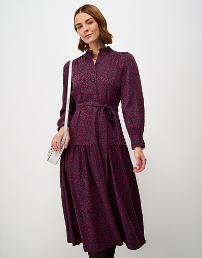 Camilla Midi Dress in Navy and Berry Leopard Print