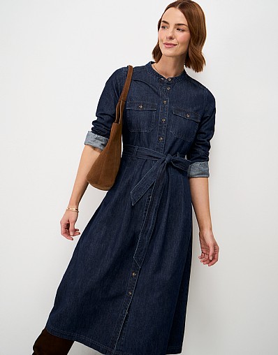 Daniella Button-Through Denim Dress in Indigo