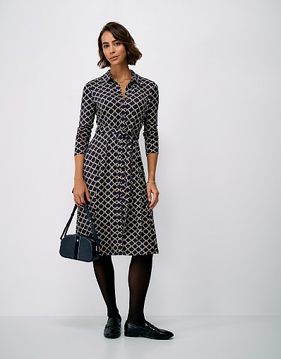 Emma Jersey Rope Print Shirt Dress in Navy
