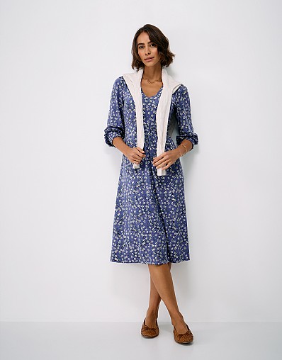 Marcella Jersey Tea Dress in Blue Floral Print