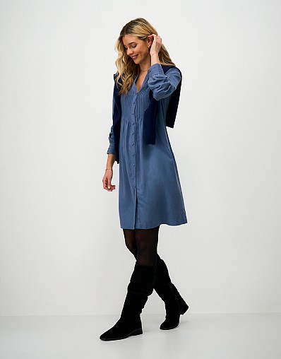 Abigail Pintuck Dress in Blue