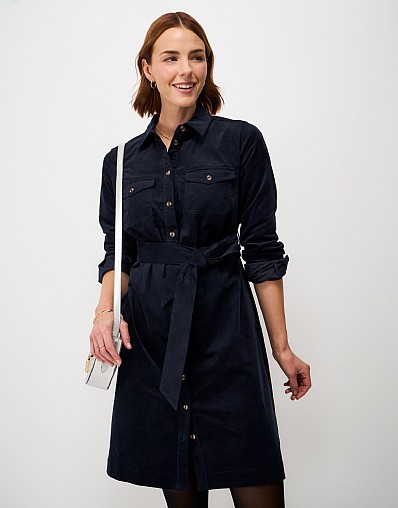 Elsie Corduroy Shirt Dress in Navy