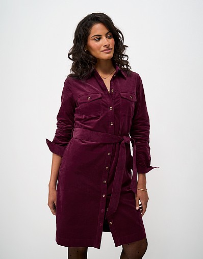 Elsie Corduroy Shirt Dress in Dark Red