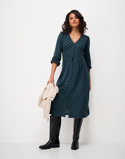 Alyssa Long Sleeve Jersey Dress in Teal Rope Print