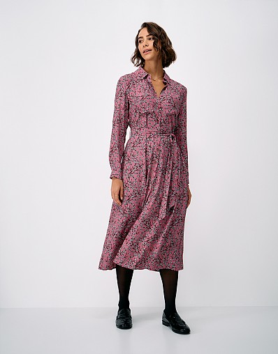 Long Sleeve Sienna Shirt Dress in Rose Sketch Print