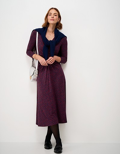 Flora 3/4 Length Sleeve Jersey Dress in Navy & Pink Leopard Print