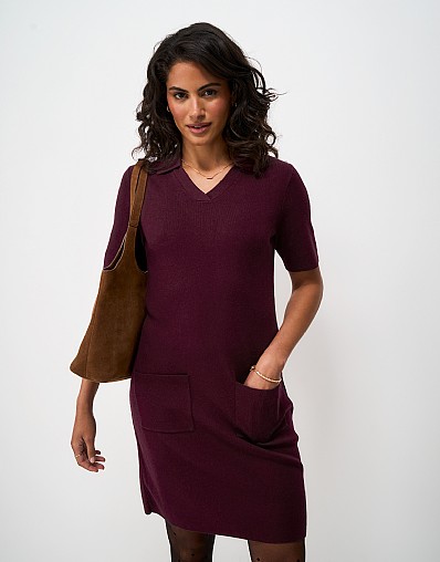 Ali Pop-Over Collar Dress in Wine Red