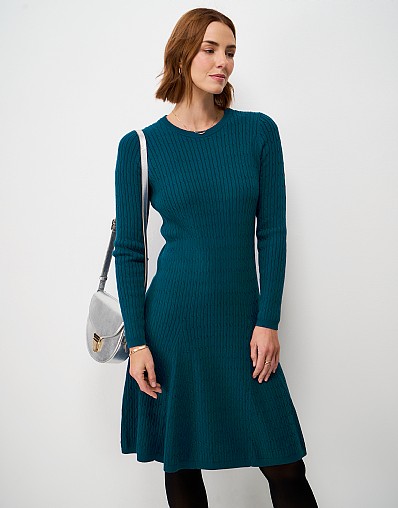 Roxy Knitted Fit and Flare Dress in Dark Blue